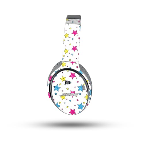 Image of MightySkins Carbon Fiber Skin Compatible with Bose QuietComfort 35 II Headphones - Smiley Stars | Protective, Durable Textured Carbon Fiber Finish | Easy to Apply