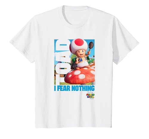 The Super Mario Bros. Movie Toad I Fear Nothing Poster T-Shirt, Enfant, Blanc, 10 Ans