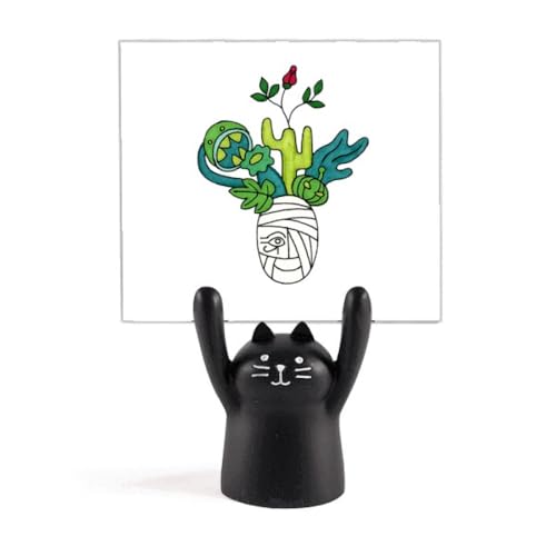 Support mémo cartoon chat noir et botanique cactus pour bureau