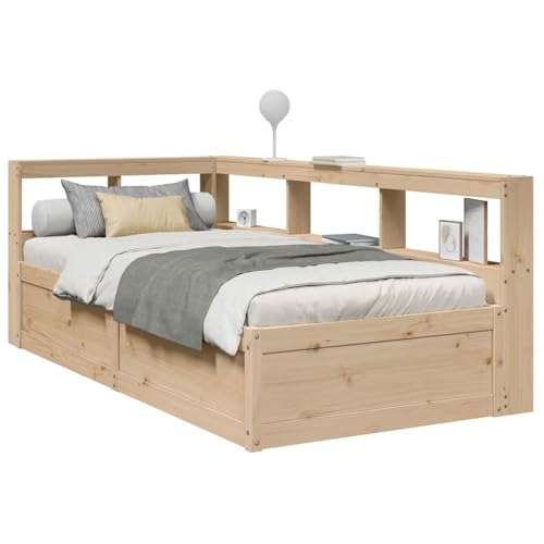 Vetnasa Cama con estantería sin colchón Madera Maciza de Pino 75x190 cm Mobiliario, Camas y Accesorios, Camas y somieres Marrón 44,42 KG