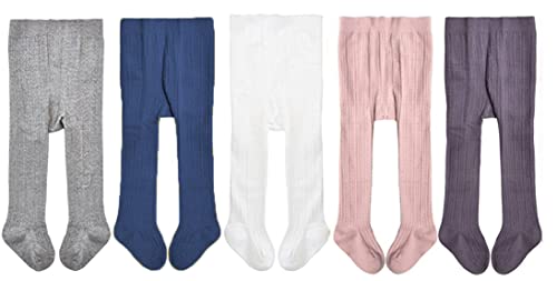 Image of EPEIUS Baby Girl Tights Cable Knit Cotton Seamless Footed Leggings 0-6Y