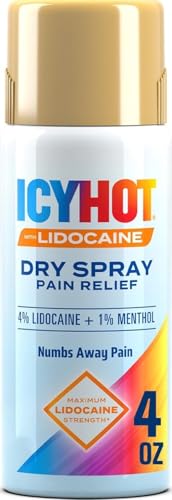 Image of Icy Hot Lidocaine Pain Relief Dry Spray, Numb Aggravated Nerves with Max Strength Lidocaine 4% and Menthol 1%, Fast-Acting Pain Relief for Minor Pain, Backaches, Sprains and Strains, 4 oz