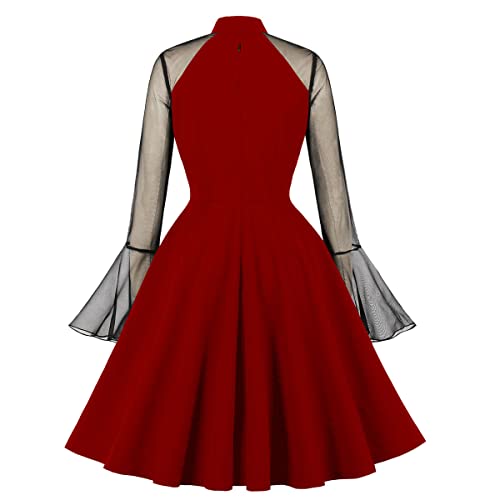 Image of Women's Vintage Polka Dot 1950s Audrey Retro Rockabilly Prom Dress 50's 60's A-Line Cocktail Party Swing Dress