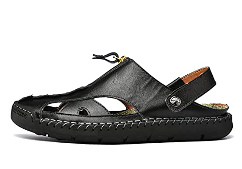 Mens Sandals Leather Closed Toe Outdoor Summer Anti-Slip Beach Sandals2