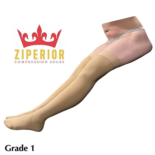 Image of Closed Toe Thigh High 15-20 mmHg Compression Wide Leg Inside Zipper