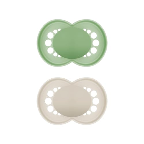 MAM Original Schnuller im 2er-Set, zahnfreundlicher Baby Schnuller aus nachhaltigen & bio-erneuerbaren Materialien, Sauger aus MAM SkinSoft Silikon, mit Schnullerbox, 6-16 Monate, grün/beige