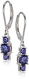 Sterling Silver Created Alexandrite Sapphire 5mm and 3mm Three Stone June Birthstone Leverback Dangle Earrings