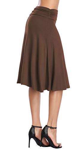 Image of Urban CoCo Women's Ruched High Waist Knee Length Jersey A-Line Stretchy Flared Casual Skirt