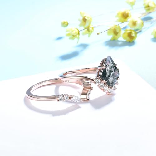 Natural Moss Agate Gemstone Genuine 925 Sterling Silver Ring for Women Kite Cut Women's Ring Set for Engagement Silver 925 Jewelry4