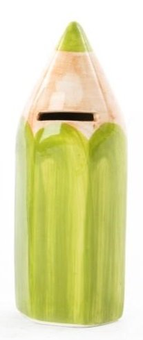 Tirelire enfant crayon céramique verte pour ranger les pièces éparpillées