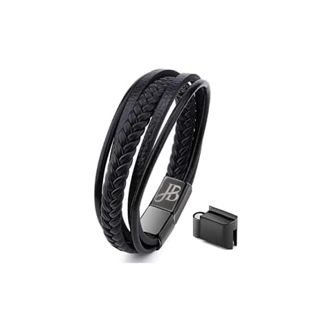 Jewellbox - Men's Leather bracelet in Black, Adjustable Leather Wristband for Men Cover