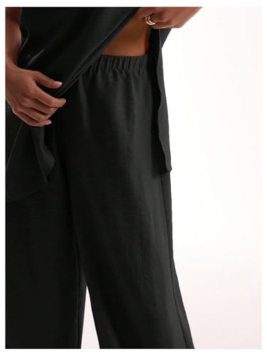 Women's Linen Pants Elastic Waist Wide Leg Palazzo Pants Beach Vacation Outfits Summer Trousers4