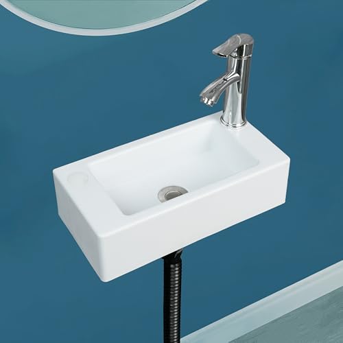 Small Bathroom Sink Wall Mount Bathroom Sink Wash basin, No-Drill Installation Self-Adhesive Sink...