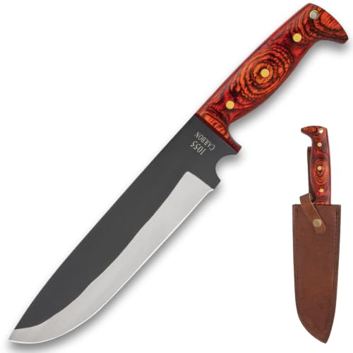 Timber Wolf Heart Of Darkness Bowie Knife | 1055 Carbon Steel Full Tang Blade | Contoured Handle | Leather Belt Sheath