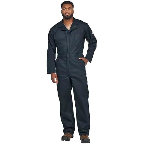 Bulwark FR mens Flame Resistant 9 Oz Twill Cotton Classic With Hemmed Sleeves overalls and coveralls workwear apparel, Navy, 48 US Cover