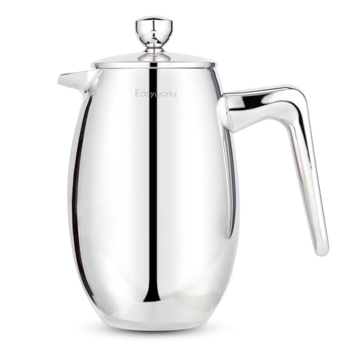Easyworkz Nando French Press 12 oz Double Wall Insulated Thermal Coffee Maker,304 Stainless Steel Cafetiere