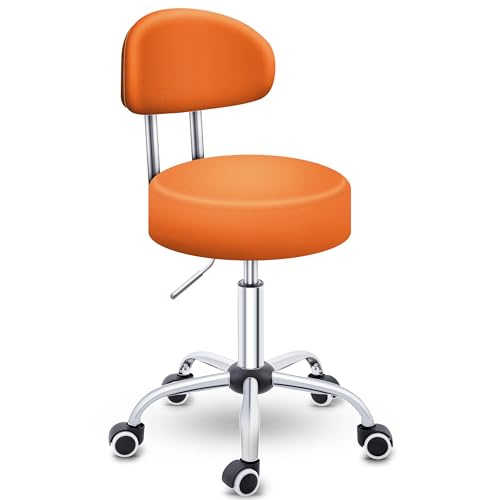 TRESKO® Rollhocker mit Lehne Orange | Arbeitshocker höhenverstellbar 46-58 cm | Drehhocker mit Rollen | Bürostuhl Hocker Drehstuhl Kosmetikhocker TRESKO® Rollhocker mit Lehne Orange | Arbeitshocker höhenverstellbar 46-58 cm | Drehhocker mit Rollen | Bürostuhl Hocker Drehstuhl Kosmetikhocker