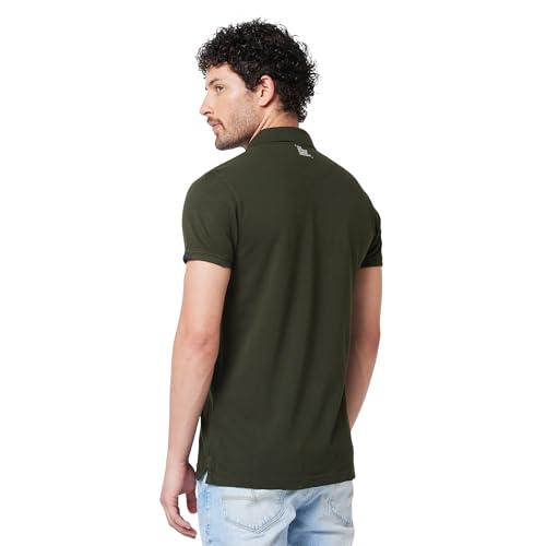 Image of Spykar Men's Slim Fit Polo Neck Half Sleeve Solid Casual T-Shirt