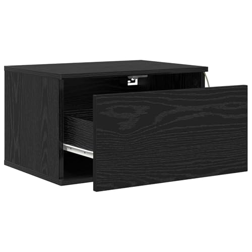 Table de chevet murale chêne noir 50x36cm avec tiroir et LED