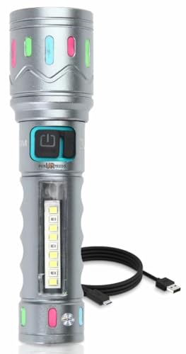 Image of Pick Ur Needs Aluminum Body Rechargeable 100W Home Emergency Torch Light with 3 Mode + Side White, Red & Blue Strobe COB Telescopic Zoom Adjustable