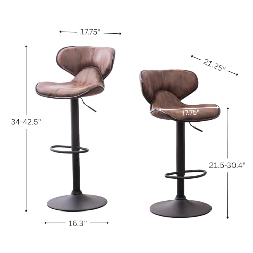 Roundhill Furniture Masaccio Butaco Ajustable con Tapizado Marrón Envejecido y Base Cromada, Set de 2 miniatura 3