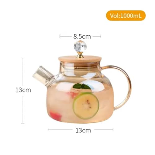 Image of PrimeWorld 1000 ML Borosilicate Glass Teapot with Wooden Lid & Crystal Handle | Heat-Resistant Clear Tea Maker Pot for Green Tea, Coffee, Herbal Infusions | Elegant Glass Kettle for Home & Gifting