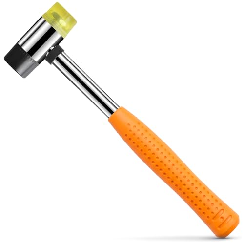 Image of Small Rubber Mallet Hammer, Orange 25mm Double-Faced Soft Face Mallet with Soft Rubber & Hard Plastic Heads, Non Marring Jewelry Hammer for Leather Craft, Tile, Furniture Repair, Hobby & DIY Projects