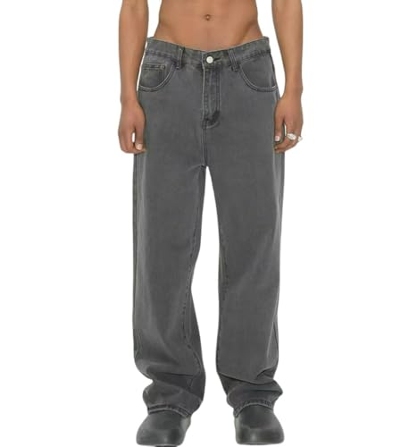 Jeans Pants Trousers Denim Retro Street Trendy Loose Wide Leg Straight Tube Washed Blue Casual Commuter for Men