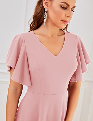 Image of Bridesmay Women's Formal Wedding Guest Dress for Women 2026 Short Sleeve Fit and Flare Tea Party Dresses