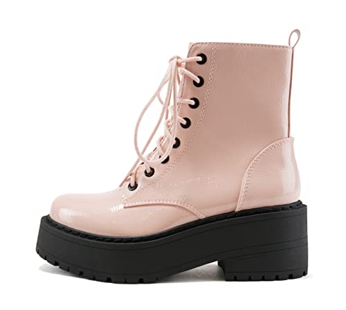 Image of Soda FLING Women Chunky Lug Sole Lace up Fashion Combat Ankle Boot w /Side Zipper