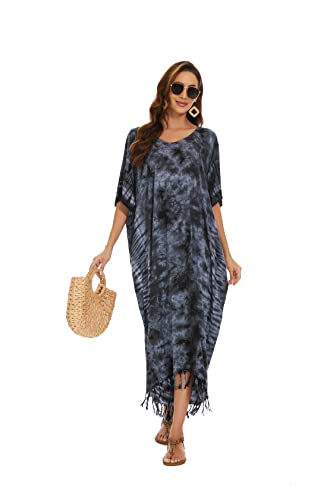 Image of Beautybatik Women Hippie Tie Dye Caftan Kaftan Loungewear Maxi Plus Size Long Dress XL to 4X