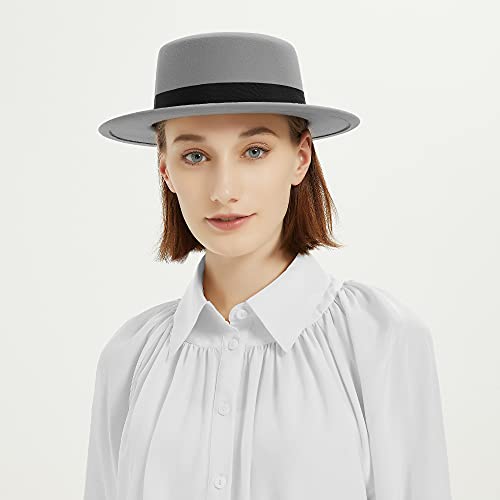 Image of Classic Fedora Hat Flat Top Hat Felt Pork Pie Hat Wide Brim Church Derby Cap for Women and Men