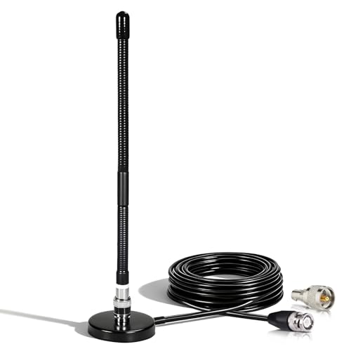 Bingfu Antena de radio CB con base magnética, cable coaxial RG58/U de 3 m, conector macho BNC, compatible con radio CB portátil de mano, escáner de radio móvil para coche