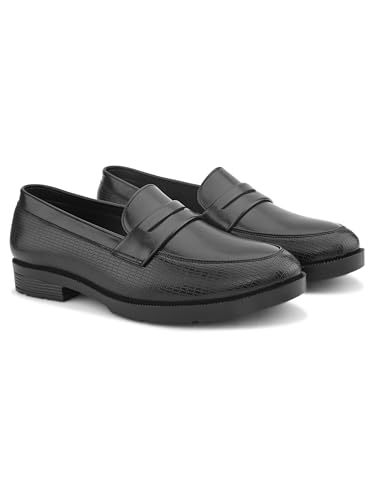 Image of STANPHORD Mens Loafers Men Black Solid Leatherette Formal Slip on Durable Moccasins Penny Loafers Shoes Without Laces