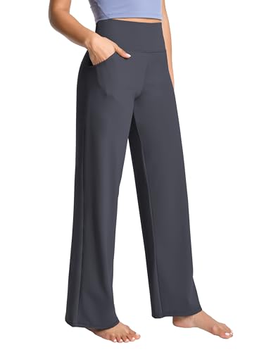 Image of BUBBLELIME Women High Waist Wide Legs Yoga Pants Loose Sweatpants Pockets | 29 inch /31 inch /33 inch /35 inch /37 inchInseam,2 Styles / Dress /Basic,Lounge,Comfy,Stretch Casual Work