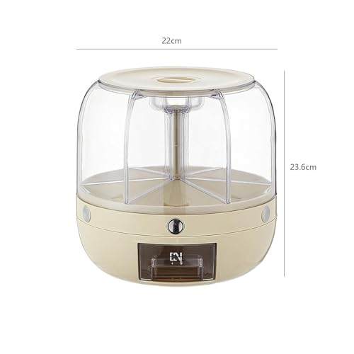Image of YAGVIZ 6-Grid Rotating Food Dispenser - Rice Bucket Storage Tank, Cereal Dispenser, Stackable Containers, One-Click Rice Picking,Off White
