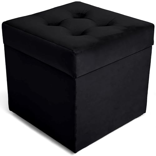 MG Design Polsterhocker, 45x45 cm, Farbe Schwarz – weicher Sitz, aufklappbar mit Stauraum (50l) hält Einer Belastung von bis zu 100 kg Stand, Velours – Hocker für Wohnzimmer, Schlafzimmer, Diele MG Design Polsterhocker, 45x45 cm, Farbe Schwarz – weicher Sitz, aufklappbar mit Stauraum (50l) hält Einer Belastung von bis zu 100 kg Stand, Velours – Hocker für Wohnzimmer, Schlafzimmer, Diele