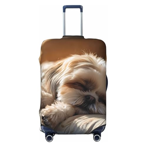 Cute Sleeping Shih Tzu Dog Elastic Travel Luggage Cover, Washable Spandex Suitcase Protector, Anti-Scratch Fits 18-32 Inch