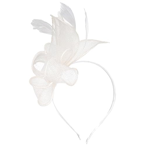 FRCOLOR White Fascinator Headband Top Hat Hair Clip with Flower and for Cocktail Party Wedding Accessories