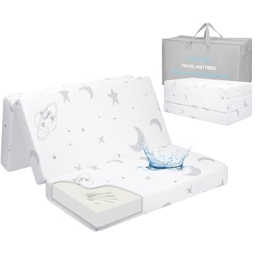 Travel Cot Mattress, Timkos Foldable Mattresses with Removable Zipper Cover and Carrying Bag (99 X 66.5 X 8cm), Waterproof Portacot Baby Cot, Pack and Play Mattress Lightweight & Easy Storage