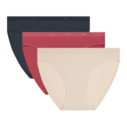 Dim Les Pockets Ecodim Coton Confortable X3 Bragas, Beige Marfil/Silky RSE/Gr Granito, S (Pack de 3) para Mujer