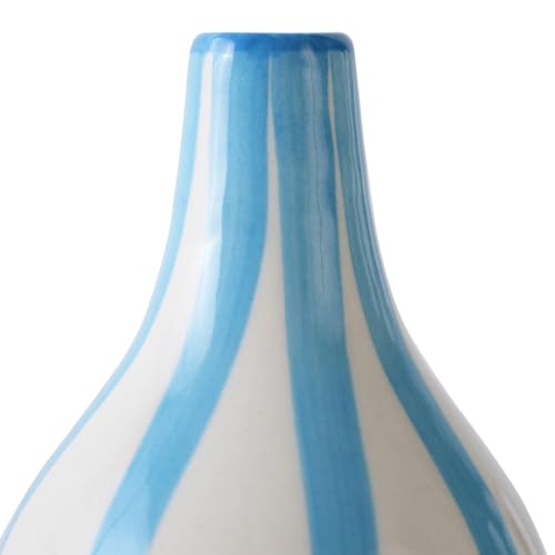 Image of PUREZENTO Blue & White Striped 'Tulip Bud' Ceramic Vase 6 Inch (Pack of 1) | Unique Modern Bud Vase for Dried Flowers & Pampas Grass | Vases for Modern Home Decor, Living Room & Office Decor Ideas
