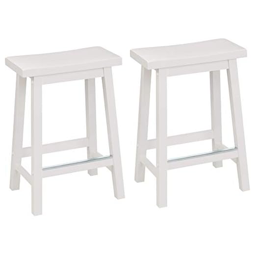 Amazon Basics Solid Wood Saddle-Seat Kitchen Counter-Height Stool - Set of 2, 24-Inch Height, White