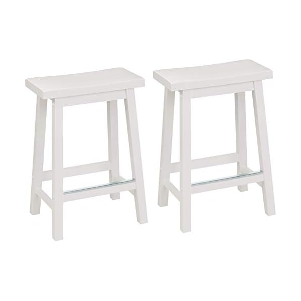 Amazon Basics Solid Wood Saddle-Seat Kitchen Counter-Height Stool, 24-Inch Height, White - Set of 2