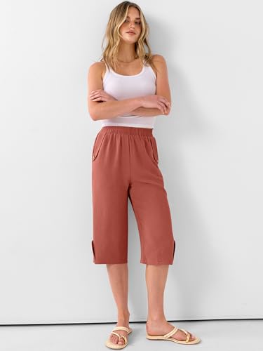 Image of ANRABESS Womens Wide Leg Capri Pants Elastic Waist Casual Loose Lounge Trousers 2026 Summer Flowy Beach Vacation Clothes