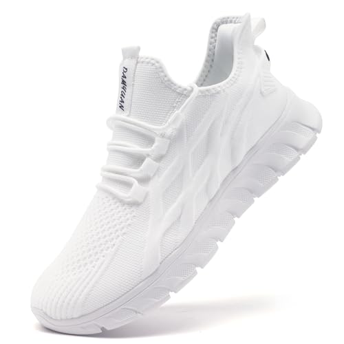 IEBPEH Schuhe Herren Sportschuhe Sneaker Turnschuhe Laufschuhe Slip On Freizeit leicht Tennisschuhe Atmungsaktiv Fitnessschuhe Wanderschuhe Weiß 44