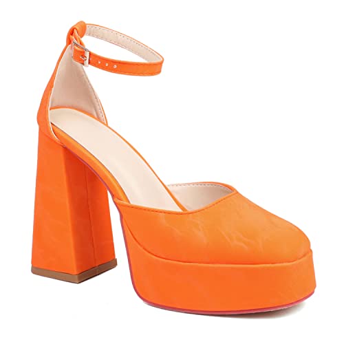 bbruriy Damen High Chunky Platform Closed Toe Block Heels Sexy Square Toe...