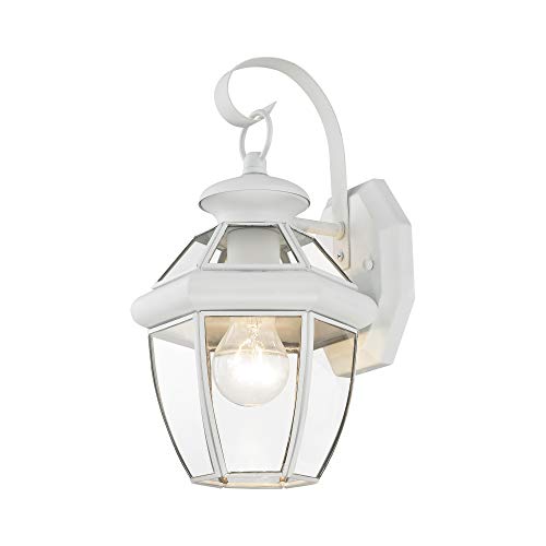 Image of Livex Lighting 2051-03 Monterey 1 Light Outdoor White Finish Solid Brass Wall Lantern with Clear Beveled Glass