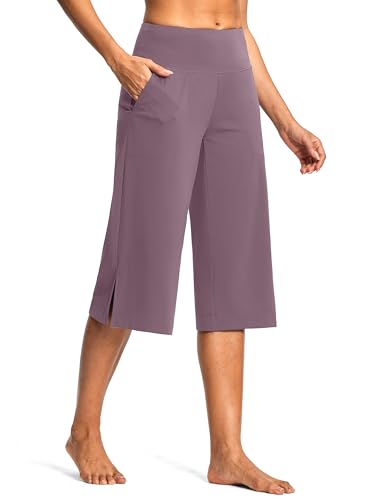 Image of ISEEGZ 15 inch /18 inch /21 inch Capri Pants for Women High Waist Wide Leg Yoga Capris with Pockets Stretchy Loose Fit Casual Workout