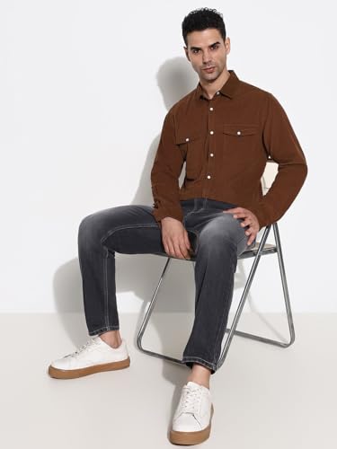 Image of SHOWOFFFF Men Solid Casual Shirt | Spread Collar Full Sleeves Corduroy Shirt's for Mens | Slim Fit Regular Length Shirts for Men's